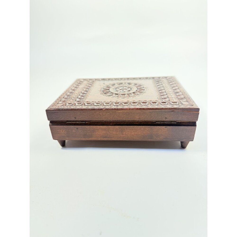 Wooden Music Box Trinket Jewelry Hand Carved Vintage Poland Lidded Handmade Smal - Picture 13 of 16